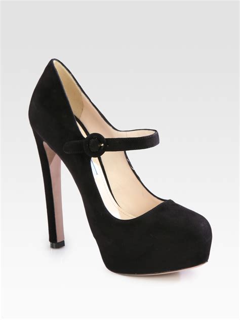 prada black suede mary jane peep toe platform pump|Prada Pump shoes for Women .